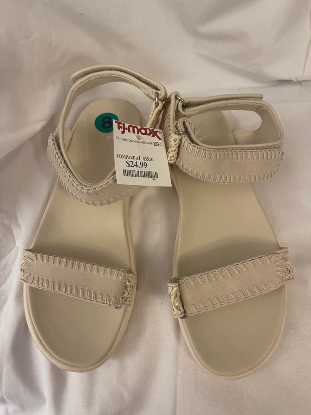 Nicole Miller Light Beige Velcro Strap Sandals